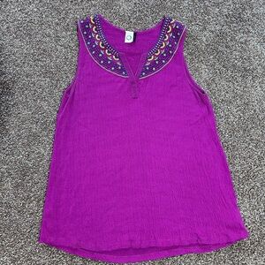 Anthropologie Embroidered Purple Sleeveless Top